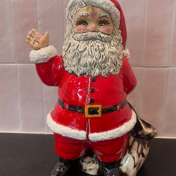 SANTA CLAUS WITH SACK HAND PAINTED CERAMIC FIGURINE STATUE 10" VINTAGE CHRISTMAS - Picture 3 of 10